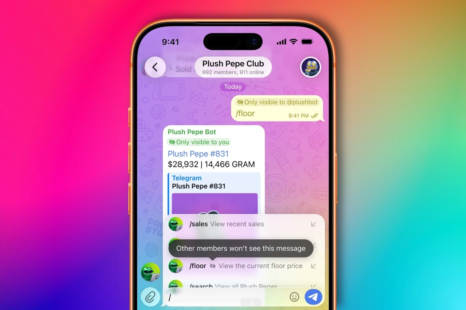 Anzeige von verschwindenden Bot-Nachrichten in Telegram auf einem iPhone