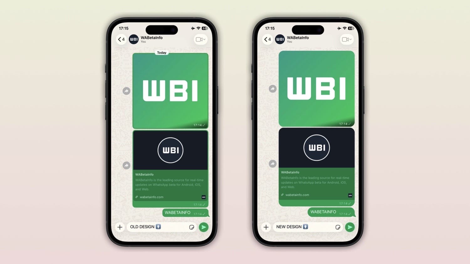 Zwei iPhone-Screenshots von WhatsApp mit verschiedenen Bubble-Designs
