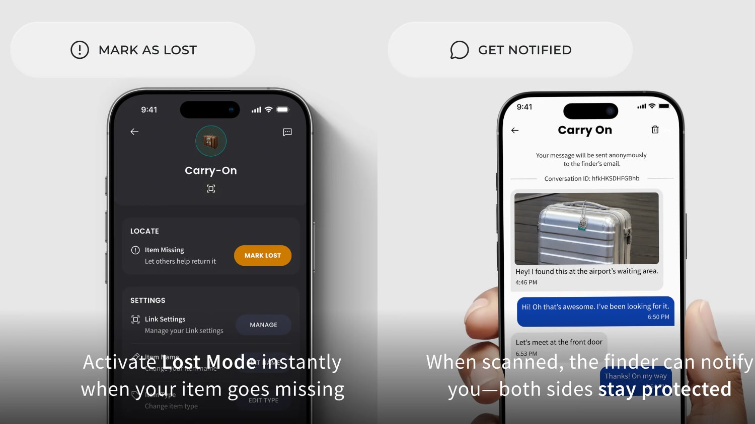 Zwei iPhones auf denen die Pebblebee-App geöffnet ist