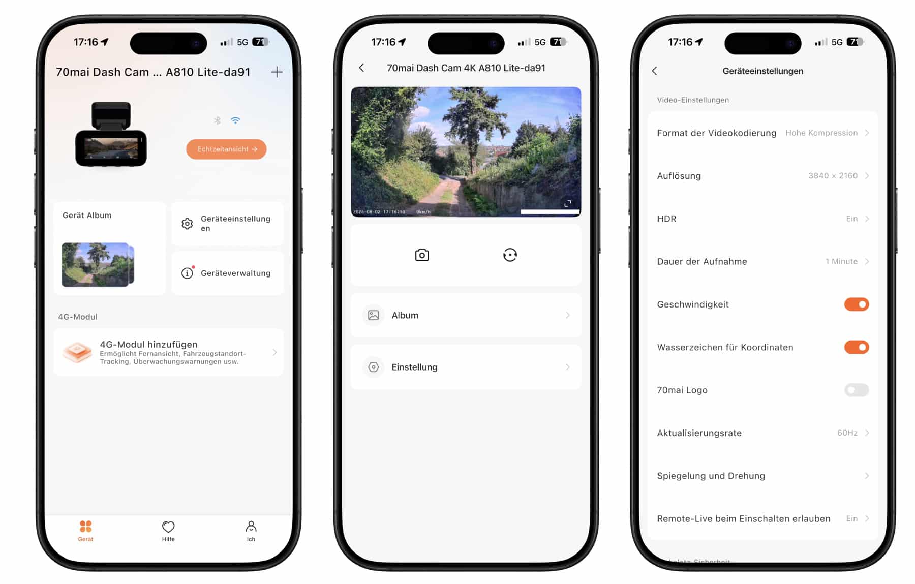 App für 70mai 4K A810 Lite Dashcam