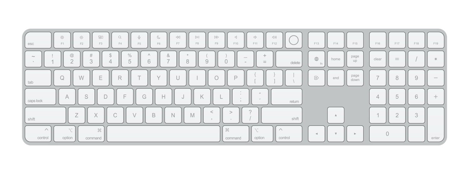 Altes Magic Keyboard von Apple in Weiß mit früheren Tastenbezeichnungen