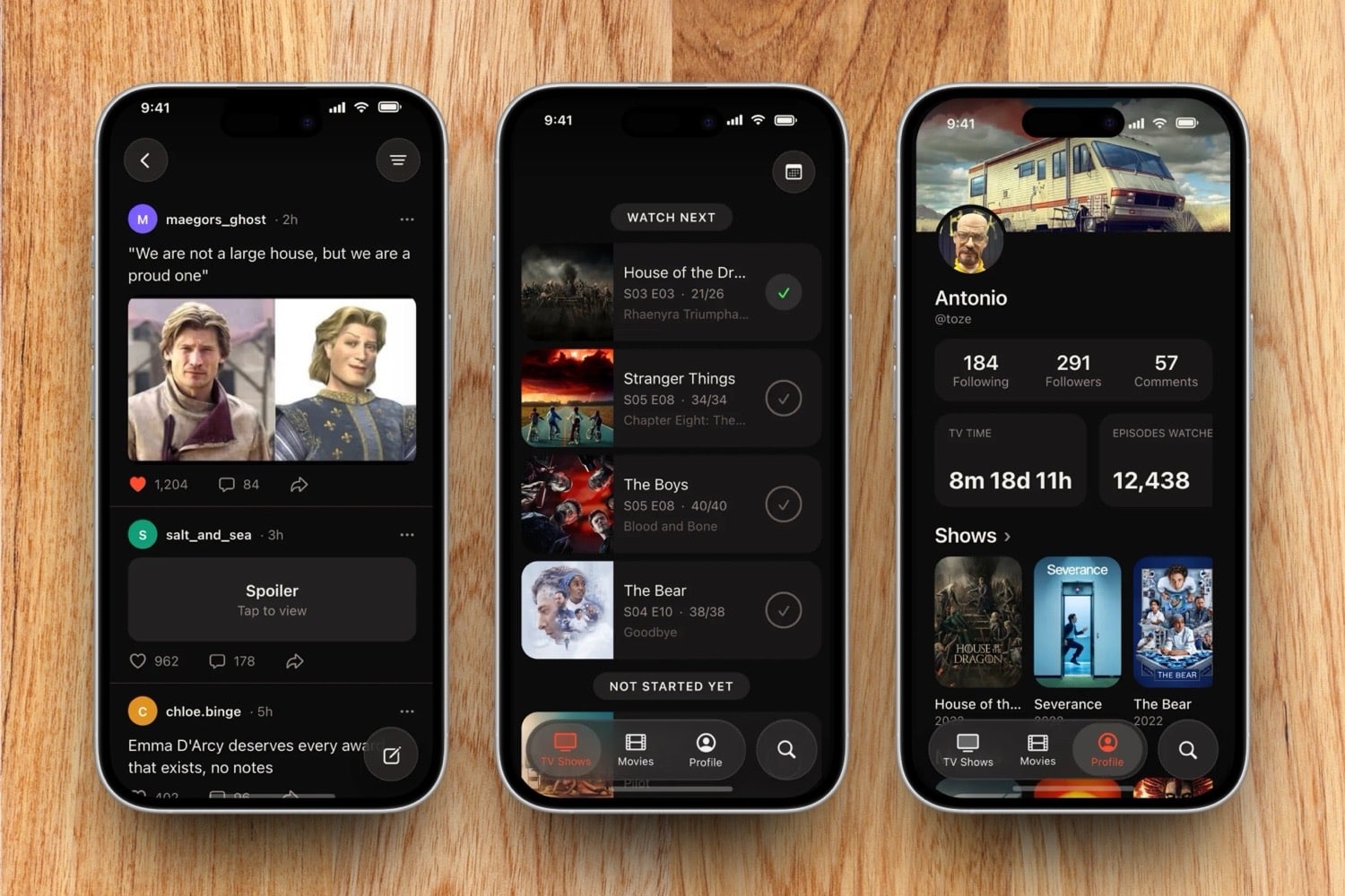 Drei iPhone-Screenshots von Bingers