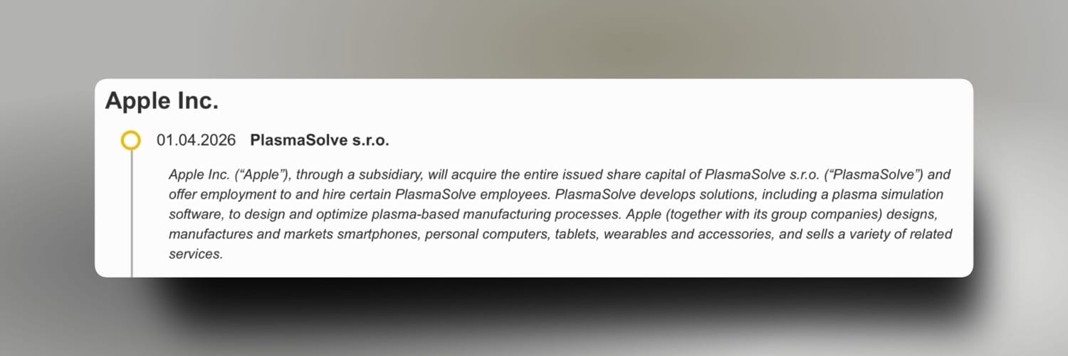 EU-Listing der PlasmaSolve-Übernahme durch Apple