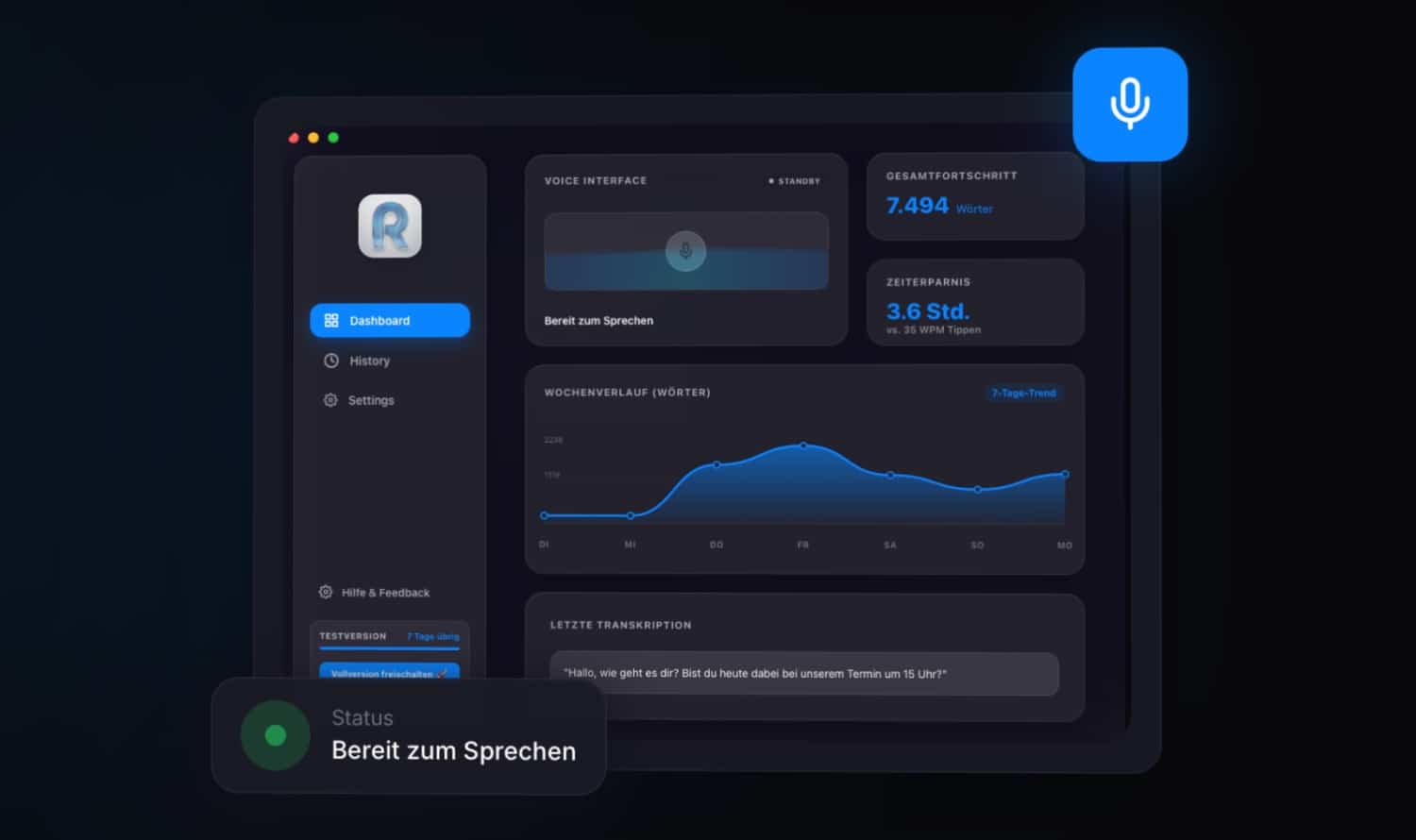 Screenshot vom Hauptmenü von Ratschn auf einem Mac