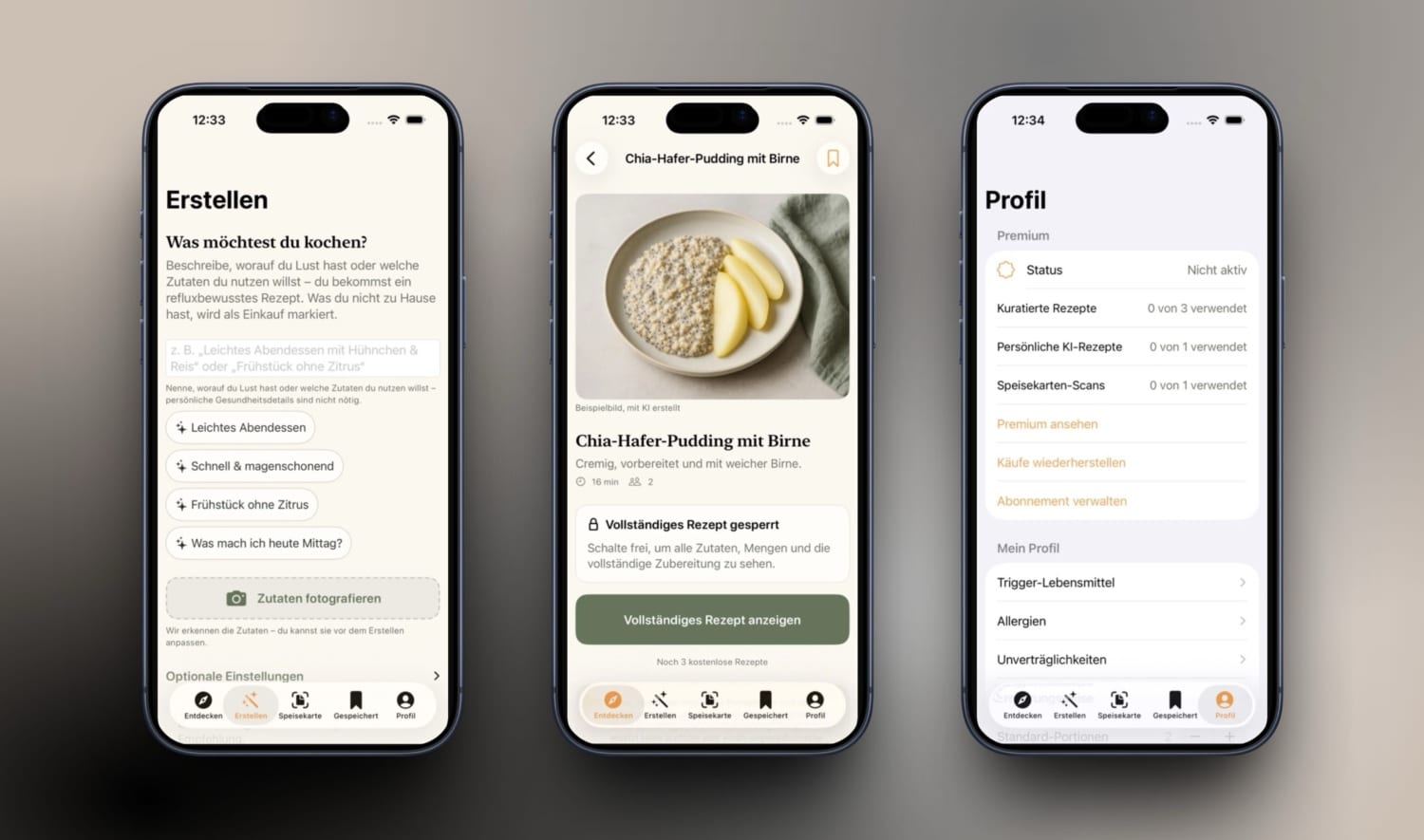 Drei iPhone-Screenshots von Reflux Kitchen