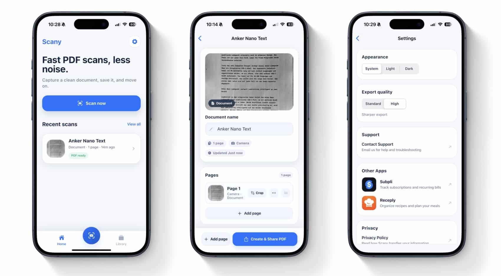 Screenshots der App Scany