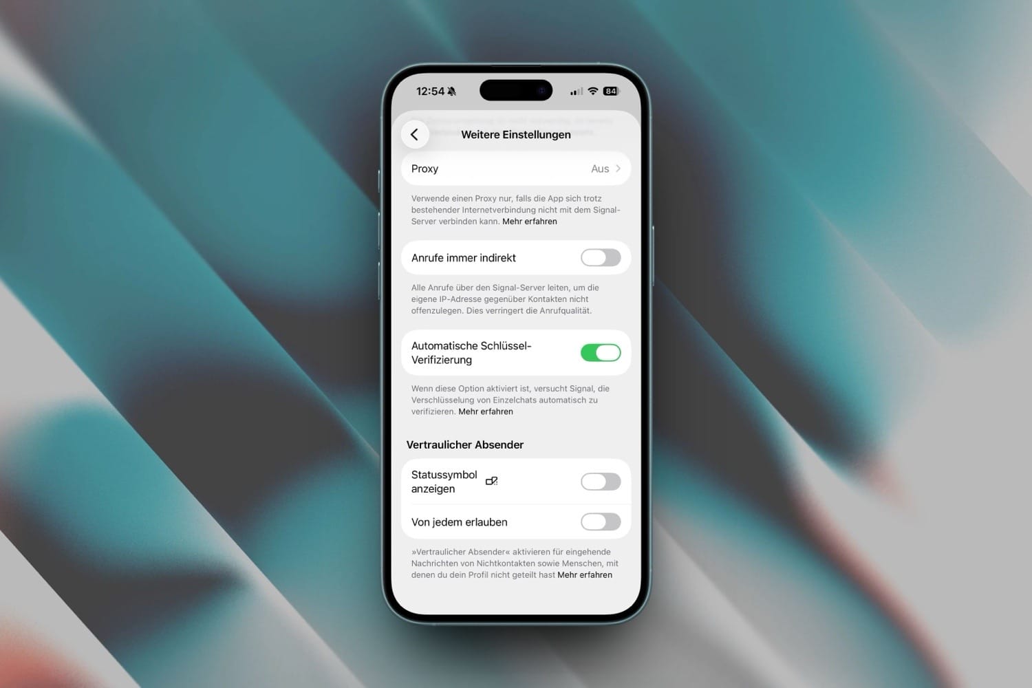 Signal-Einstellungen mit aktivierter automatischer Schlüsselverifizierung