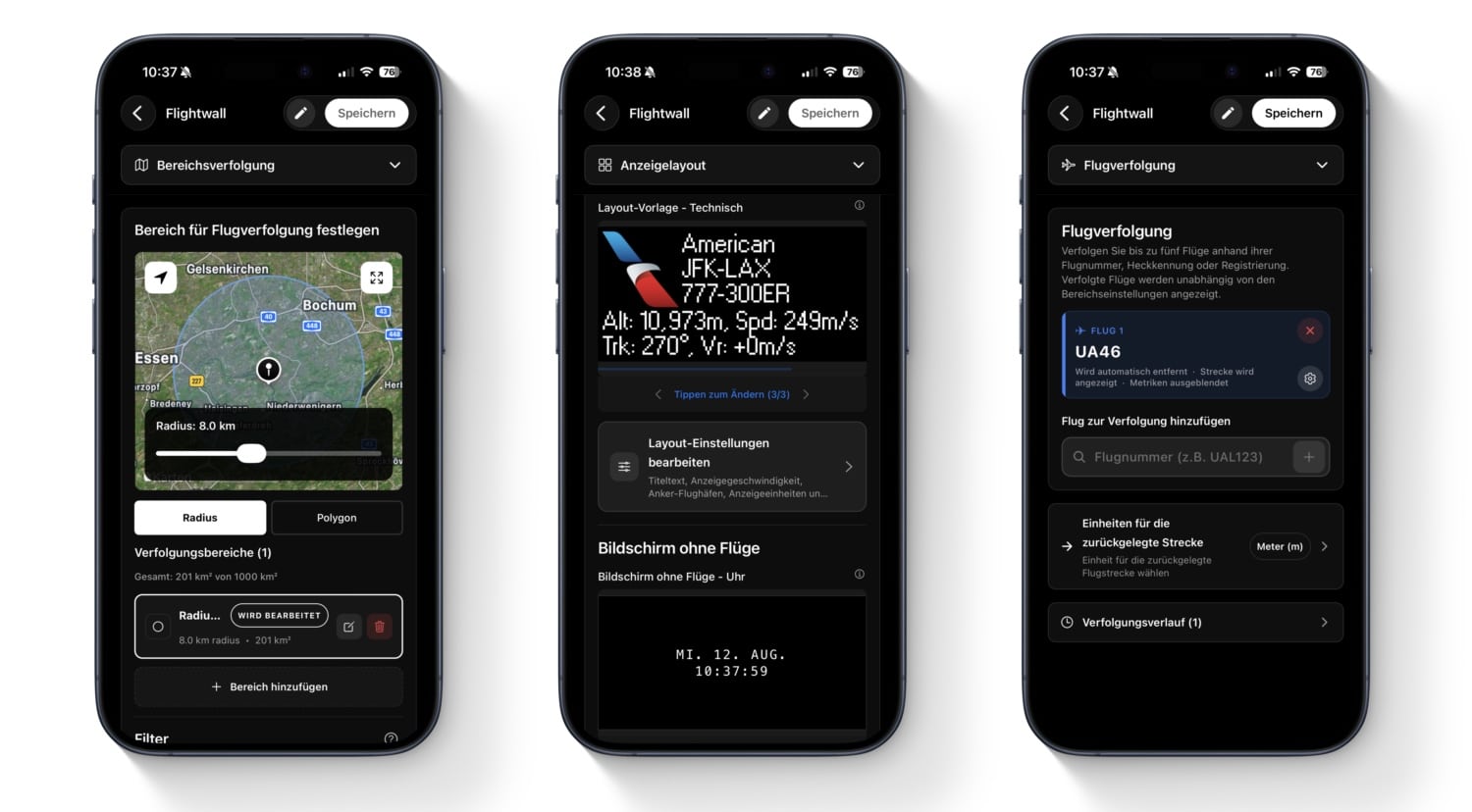 Einstellungen in der TheFlightWall-App