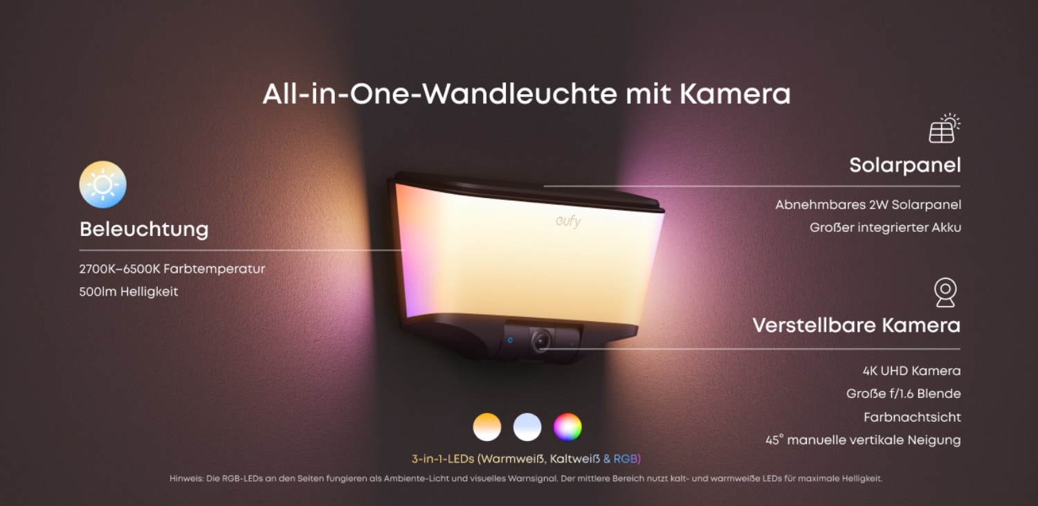 eufy Wandleuchte S4 mit allen wichtigen Funktionen