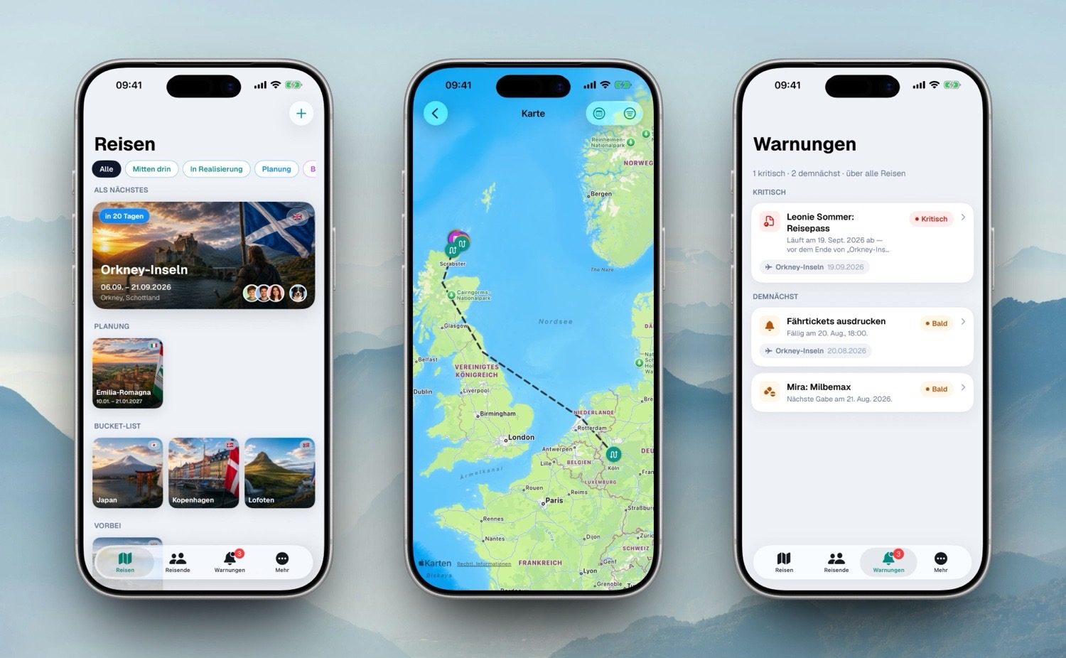 Drei iPhone-Screenshots von Etappe