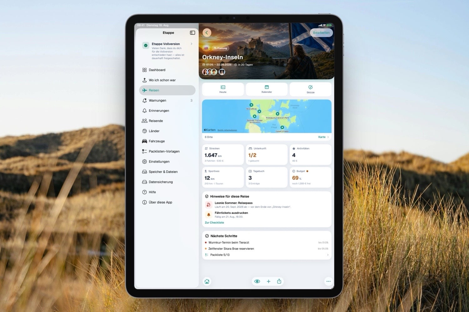 iPad-Ansicht von Etappe
