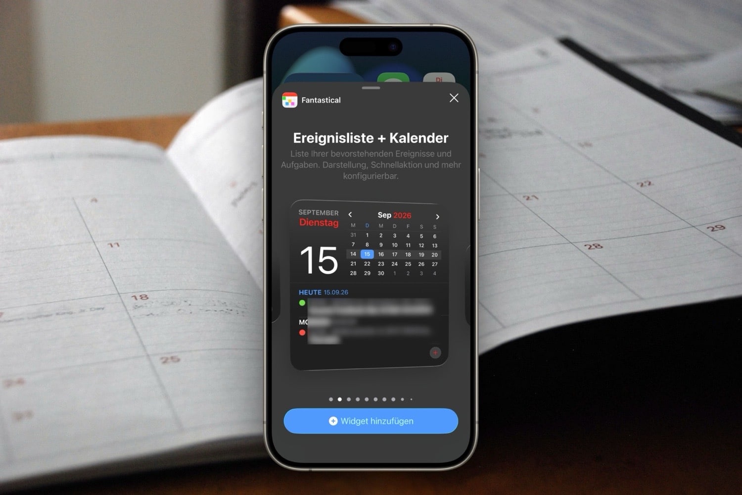 Fantastical-Widget-Auswahl auf einem iPhone