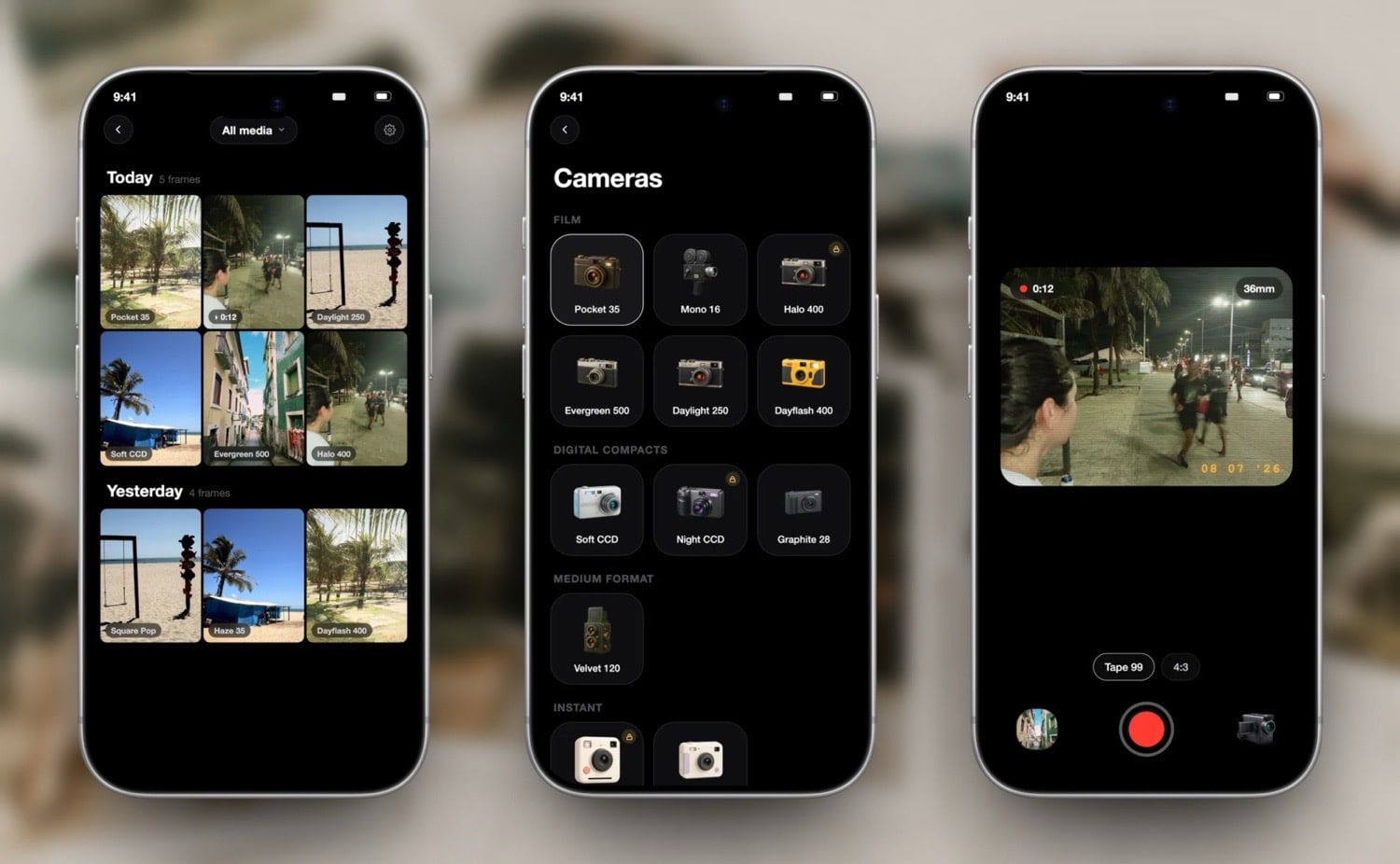 Drei iPhone-Screenshots von FilmFold