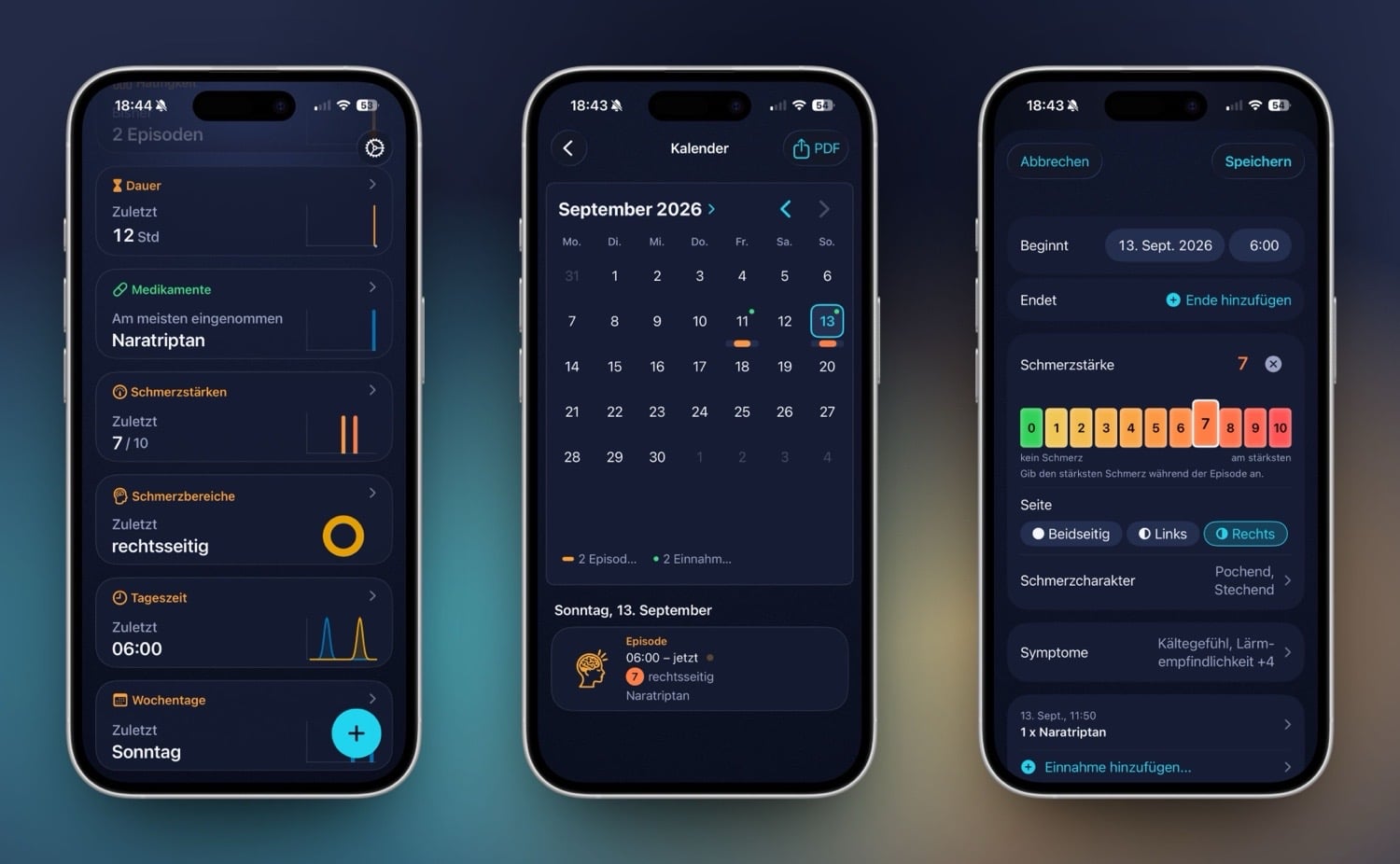Drei iPhone-Screenshots von Migrania