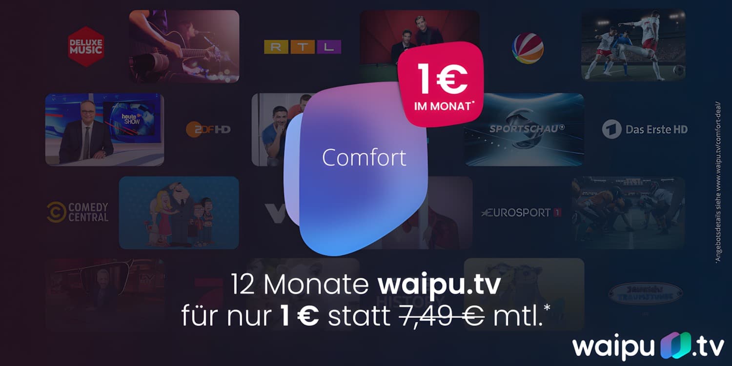 <span class="entry-title-primary">Waipu.tv Comfort: TV-Streaming für nur 1 Euro im Monat</span> <span class="entry-subtitle">Perfekt für die gelegentliche Nutzung</span>