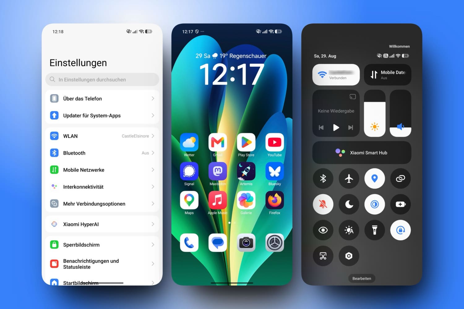 Drei HyperOS-Ansichten des Xiaomi 17T Pro