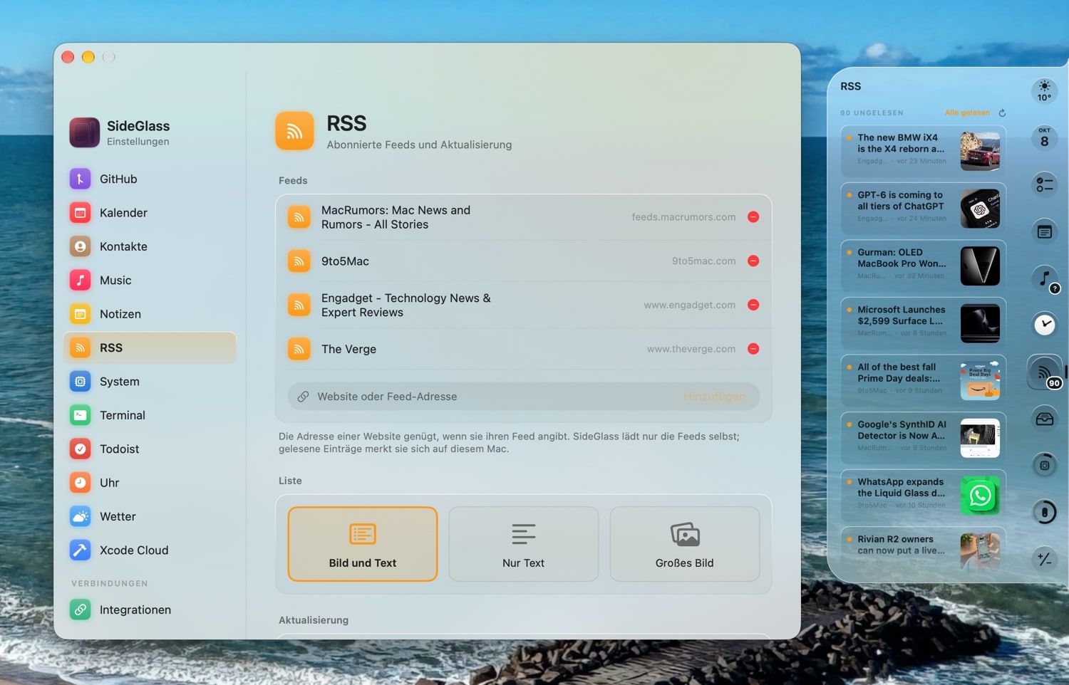 RSS-Nachrichten in SideGlass