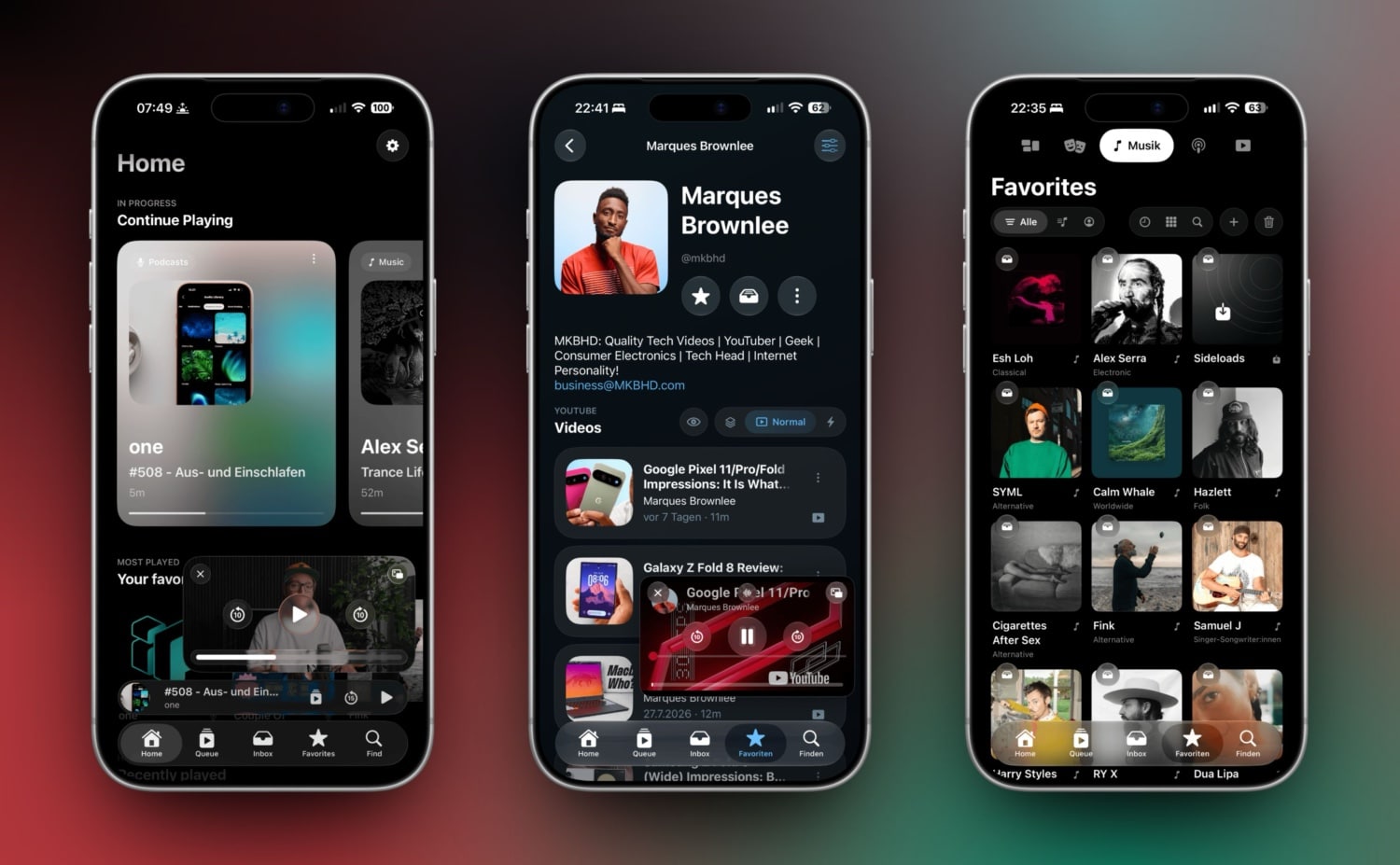 Drei iPhone-Ansichten von zentr